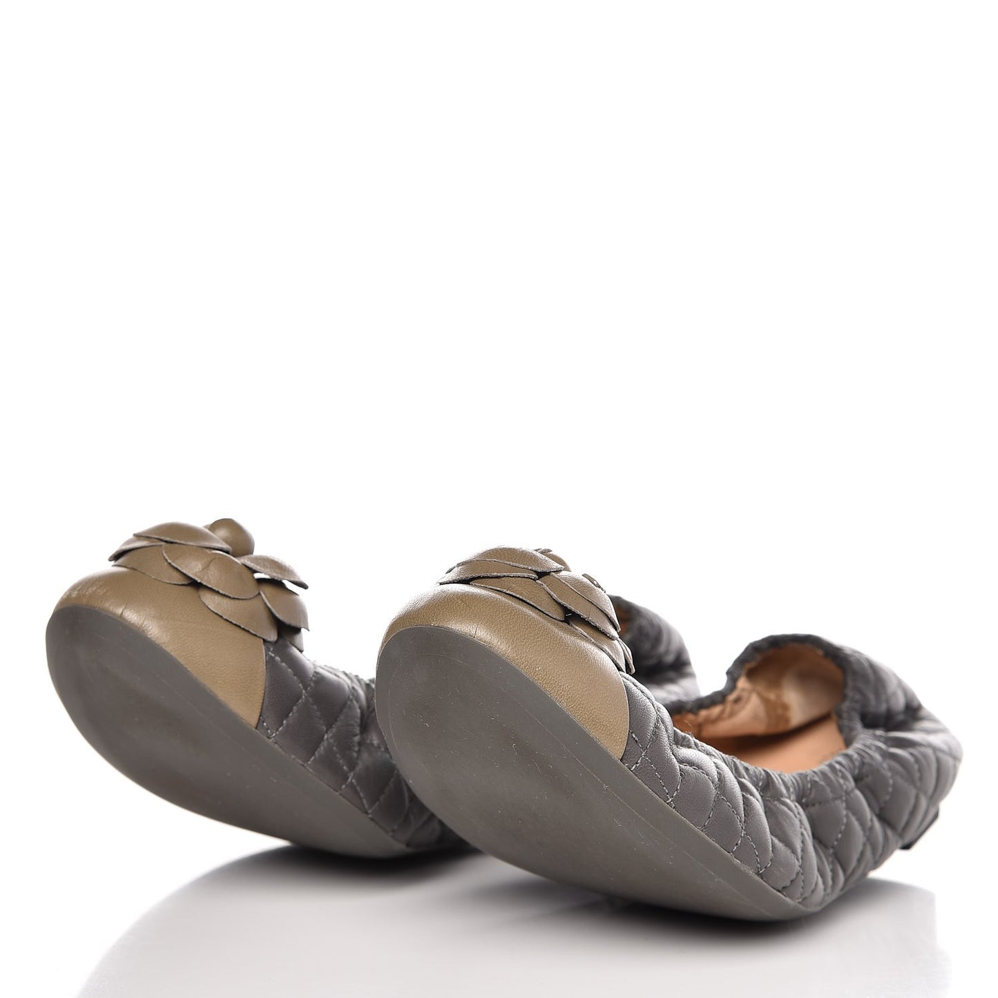 Lambskin Quilted Camellia Cap Toe Ballerina Flats 41 Grey Green