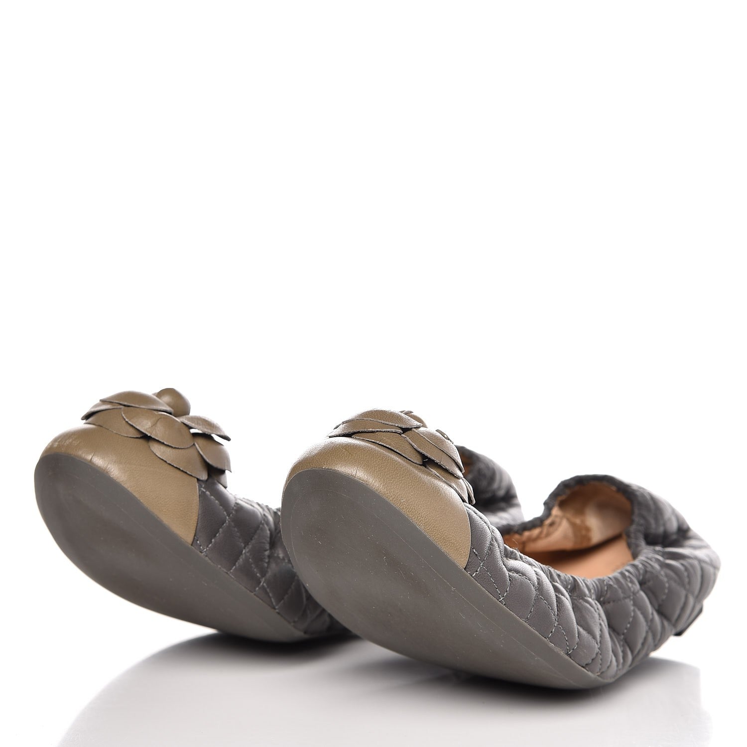 Chanel Lambskin Quilted Camellia Cap Toe Ballerina Flats 41 Grey Green 3 of 12