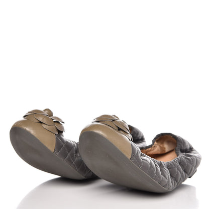 Chanel Lambskin Quilted Camellia Cap Toe Ballerina Flats 41 Grey Green 3 of 12