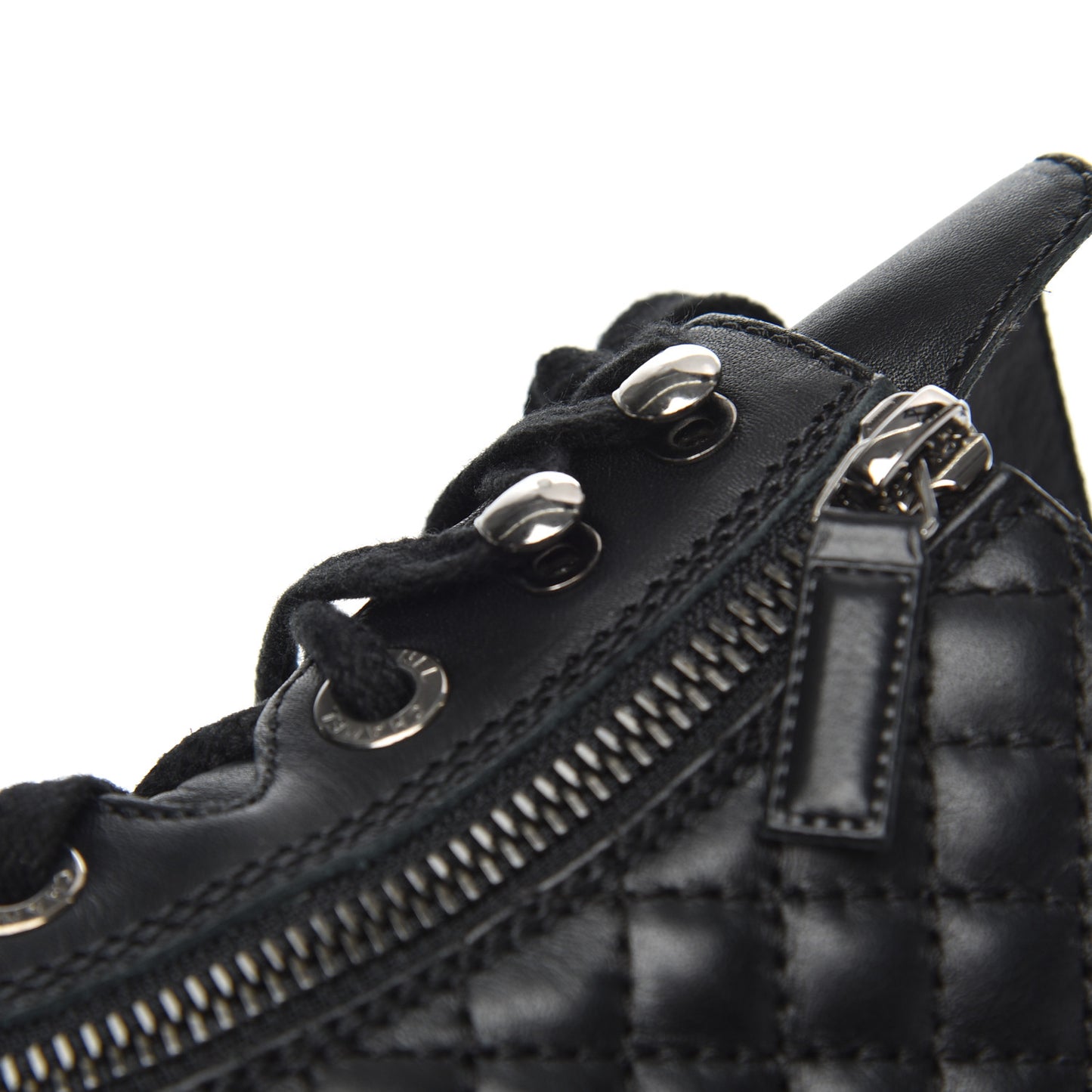 Calfskin Quilted Lace Up Combat Boots 37 Black