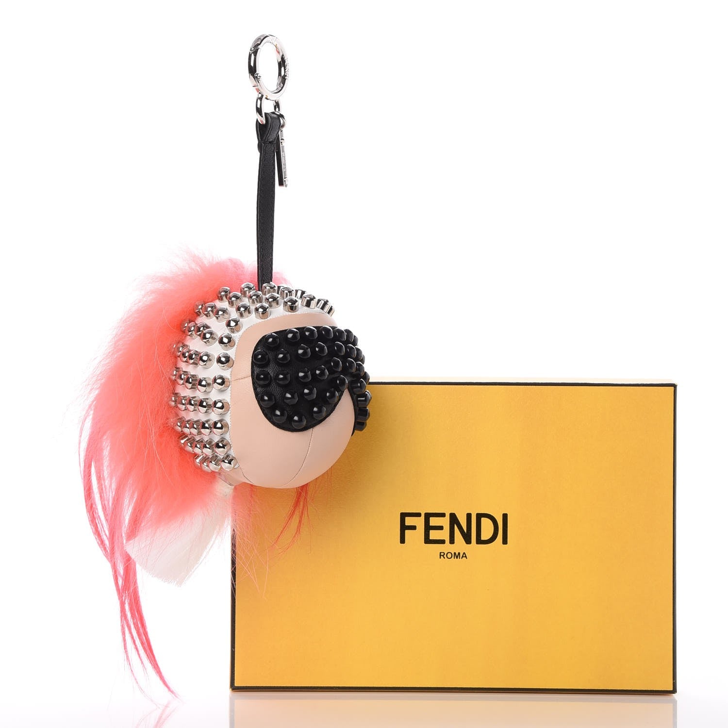 Fendi Lambskin Goat Fur Studded Punkarlito Bag Charm Azalea 5 of 5