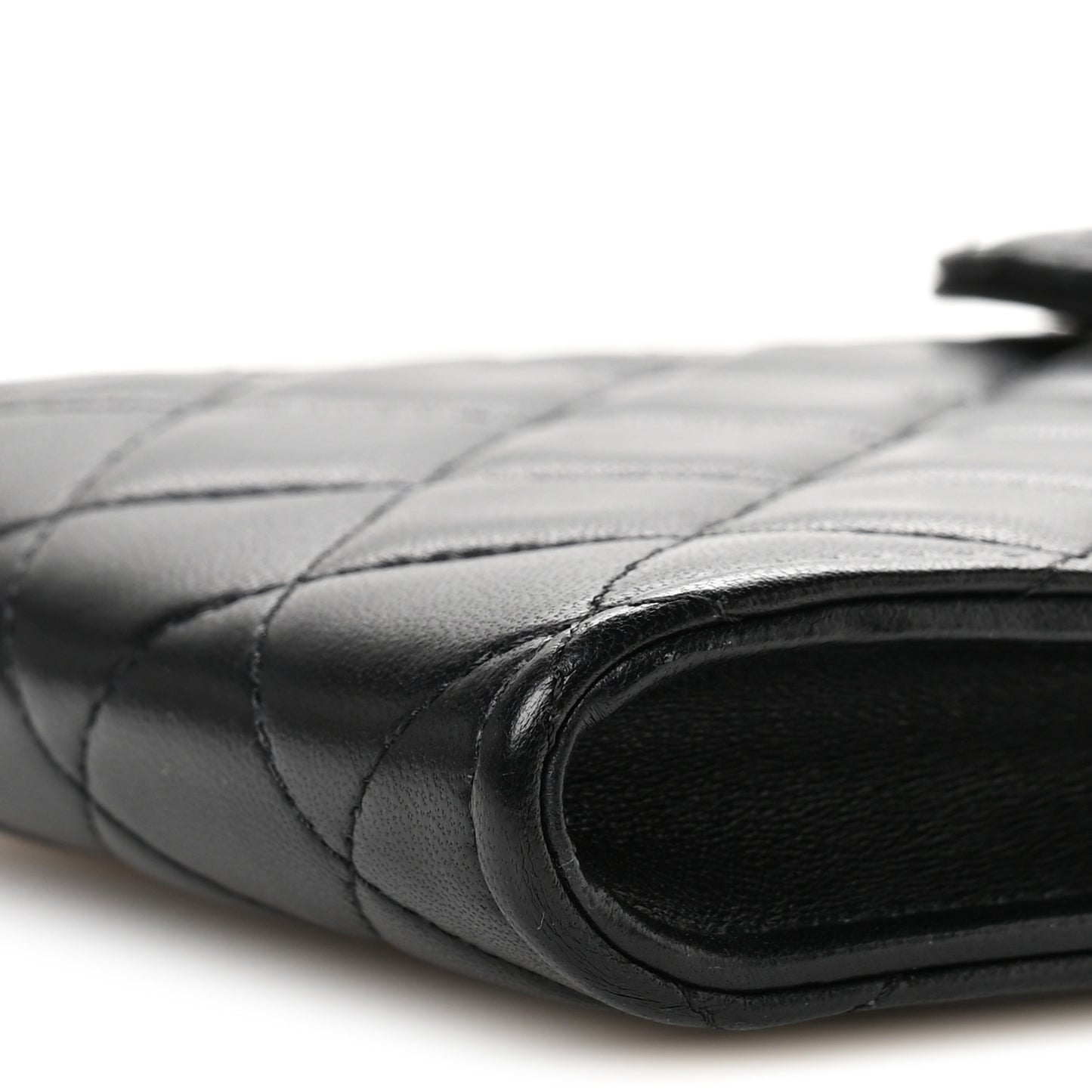 Lambskin Quilted Pearl Crush Phone Holder With Chain Black