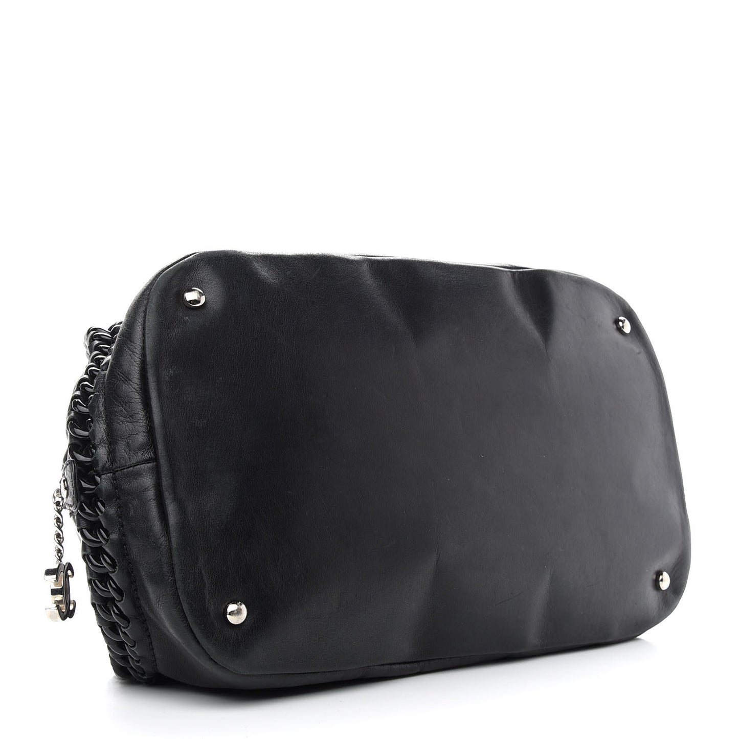 Calfskin Modern Chain Rhodoid Bowling Bag Black