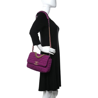 Chanel Tweed Quilted Medium Chanel 19 Flap Magenta 2 of 11