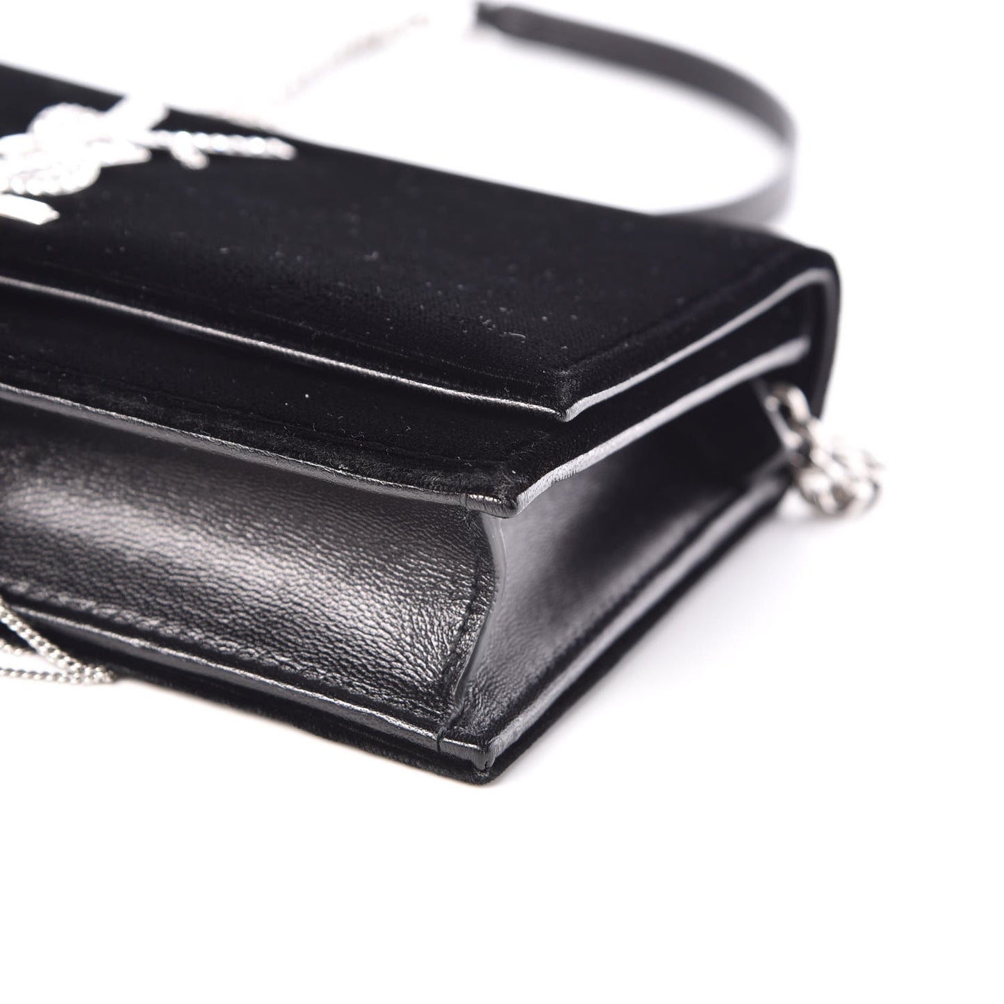 Velvet Crystal Monogram Tassel Chain Wallet Black