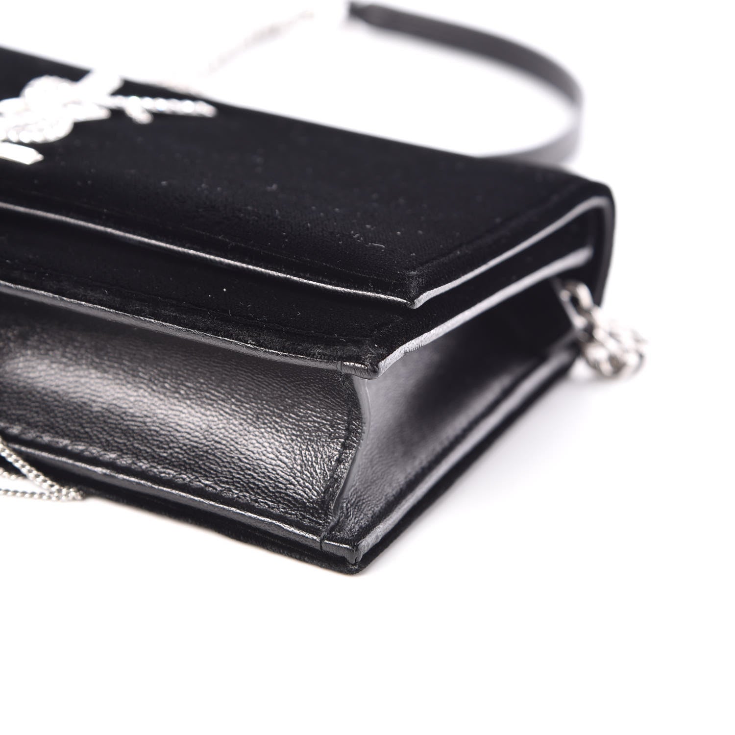 Saint Laurent Velvet Crystal Monogram Tassel Chain Wallet Black 10 of 10