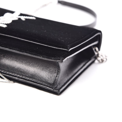 Saint Laurent Velvet Crystal Monogram Tassel Chain Wallet Black 10 of 10