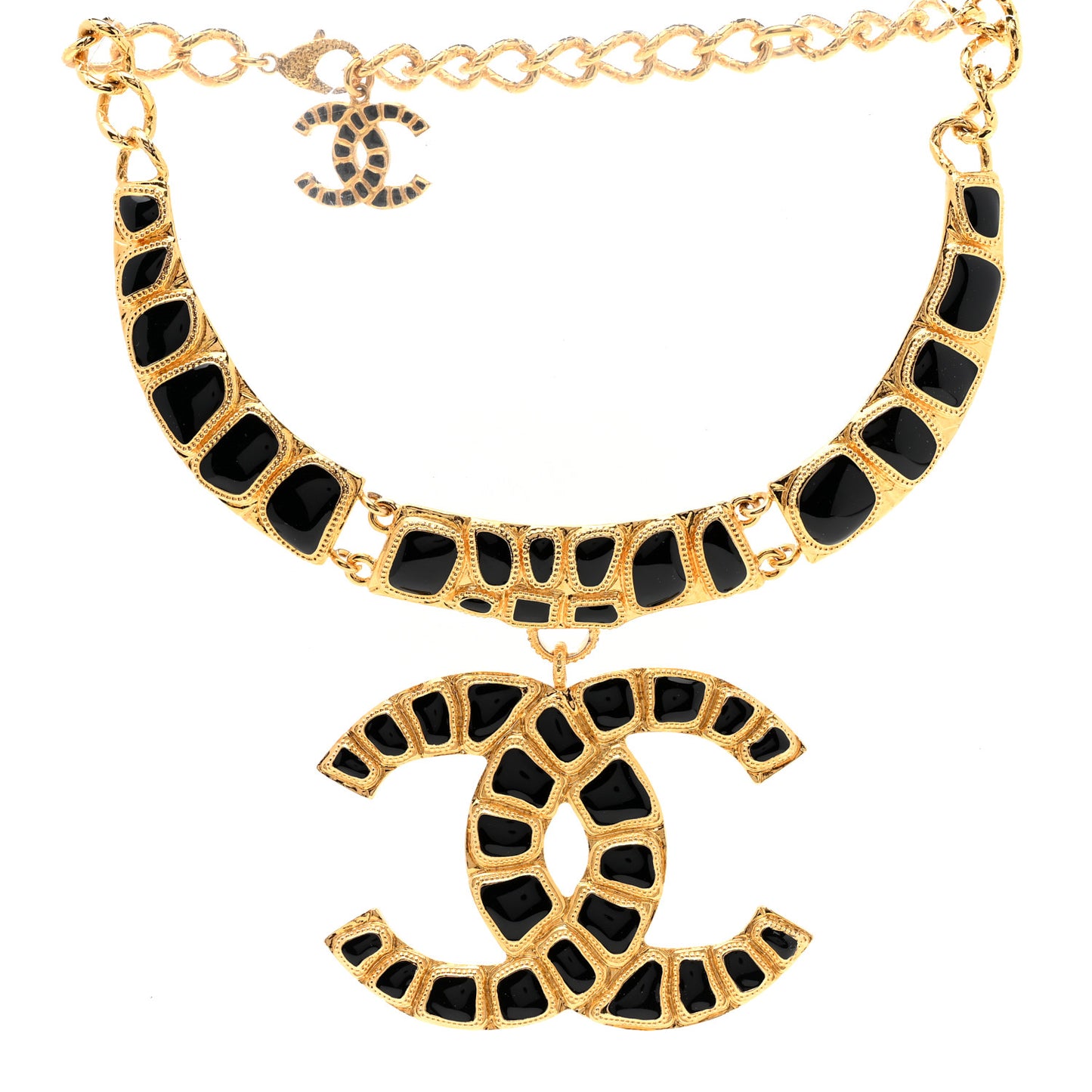 Resin Along The Nile Large CC Pendant Necklace Gold Black