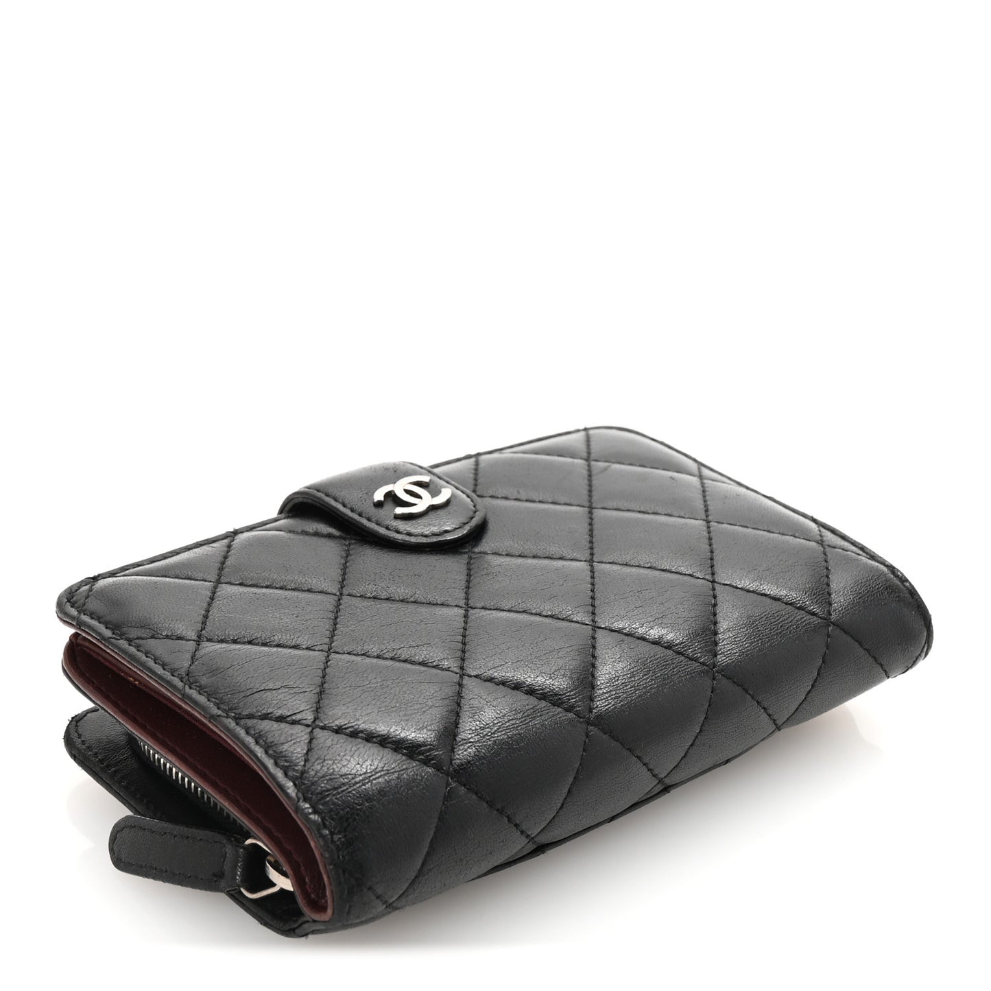 Lambskin Quilted Zipped Pocket Wallet Black