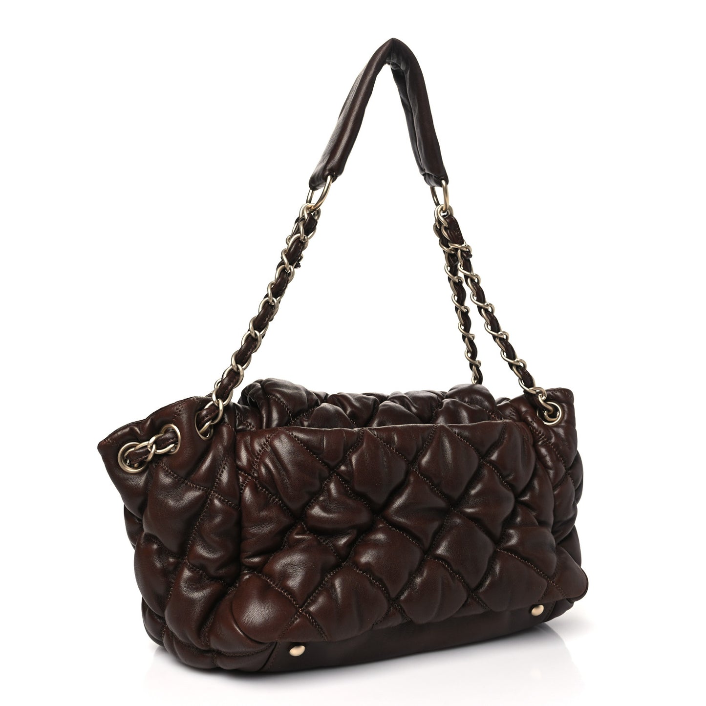 Lambskin Bubble Quilt Accordion Flap Dark Brown