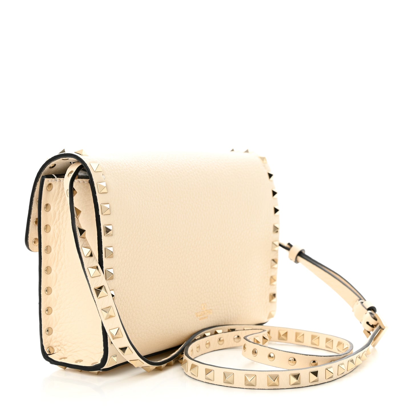 Pebbled Calfskin Medium Rockstud Flip Lock Crossbody Bag Light Ivory
