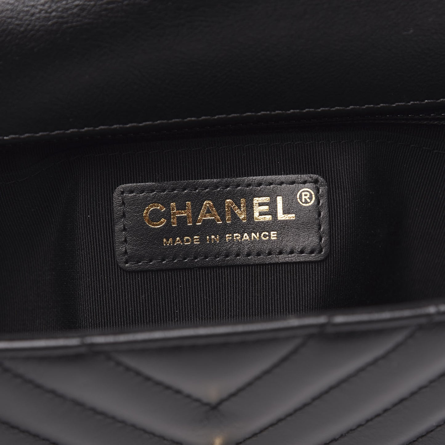Calfskin Chevron Quilted Mini Statement Flap Black