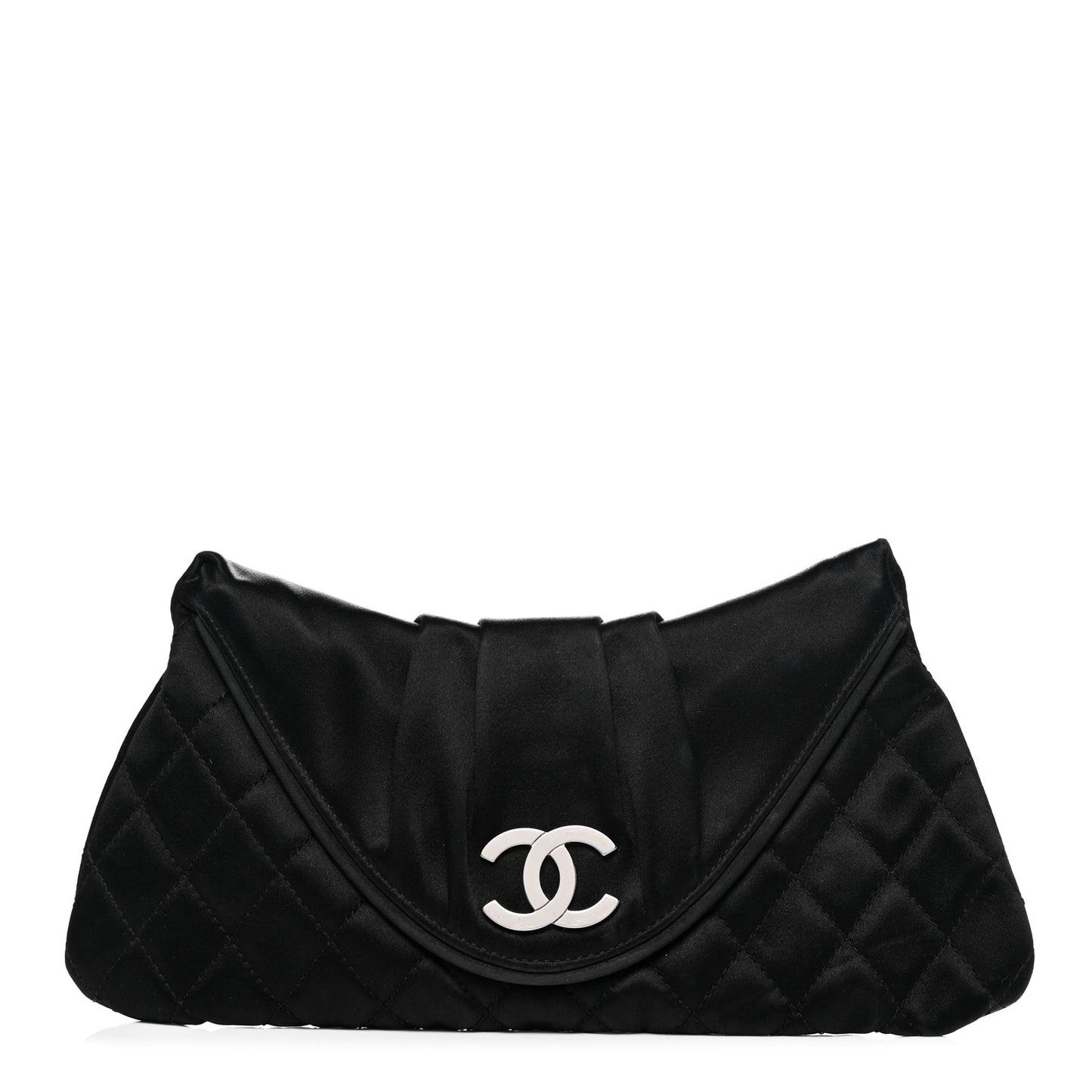 Satin Quilted Flap Clutch Black