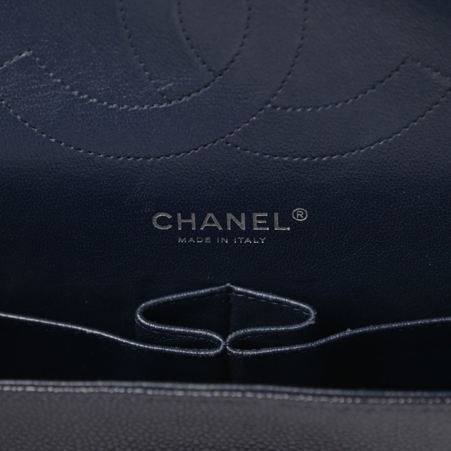 Caviar Quilted Jumbo Double Flap Navy Blue