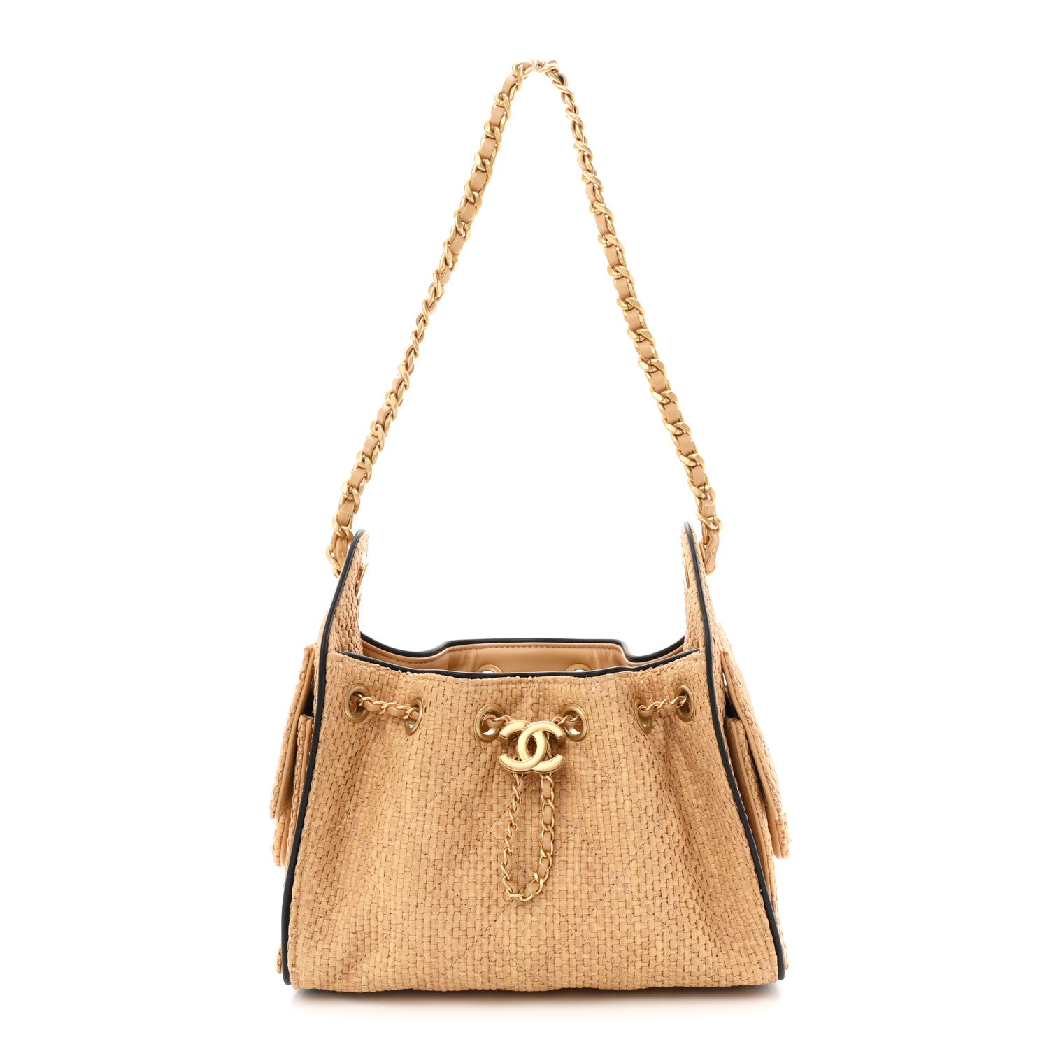 Chanel Braided Raffia Calfskin Quilted Mini Chanel 25 Handbag Beige Black 1 of 11