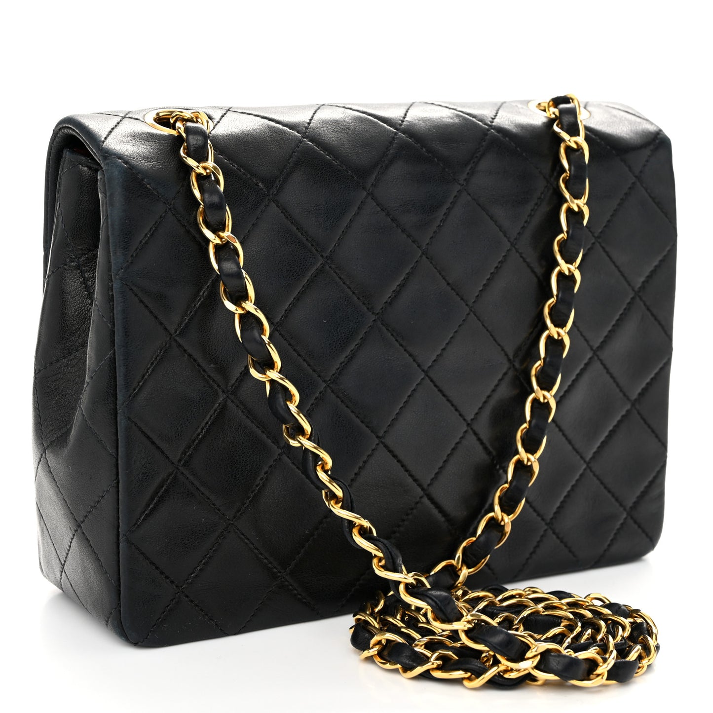 Lambskin Quilted Mini Square Flap Bag Black