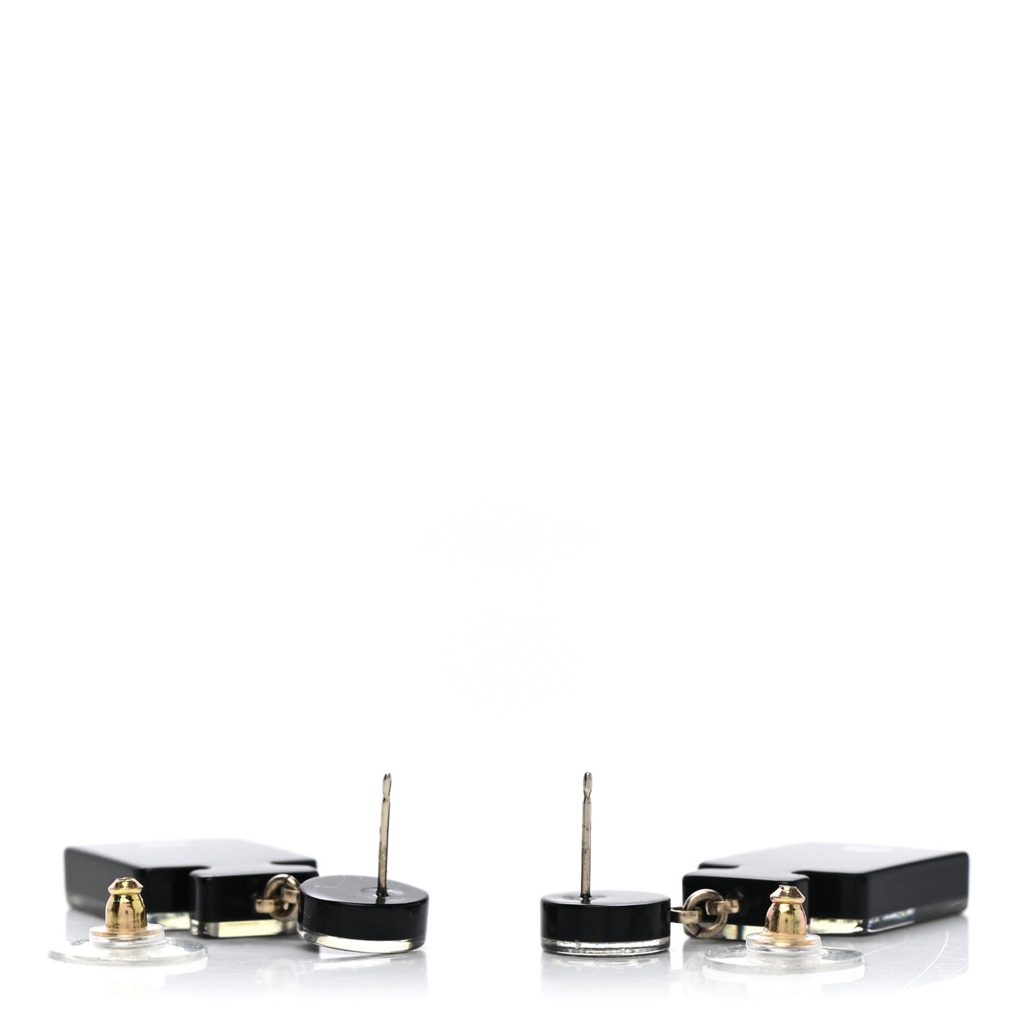 Resin Strass Perfume Bottle CC Earrings Black Gold