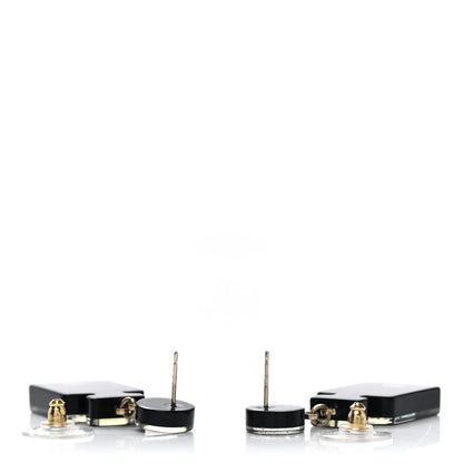 Chanel Resin Strass Perfume Bottle CC Earrings Black Gold 3 of 4