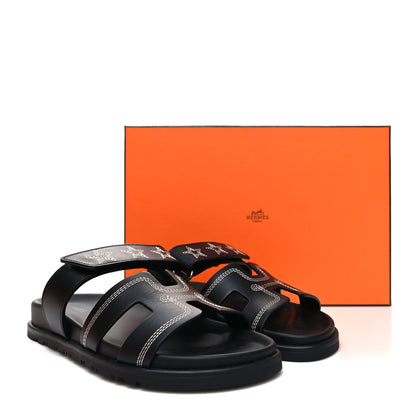 Hermes Calfskin Womens Embroidered Chypre Sandals 37 Black 8 of 8
