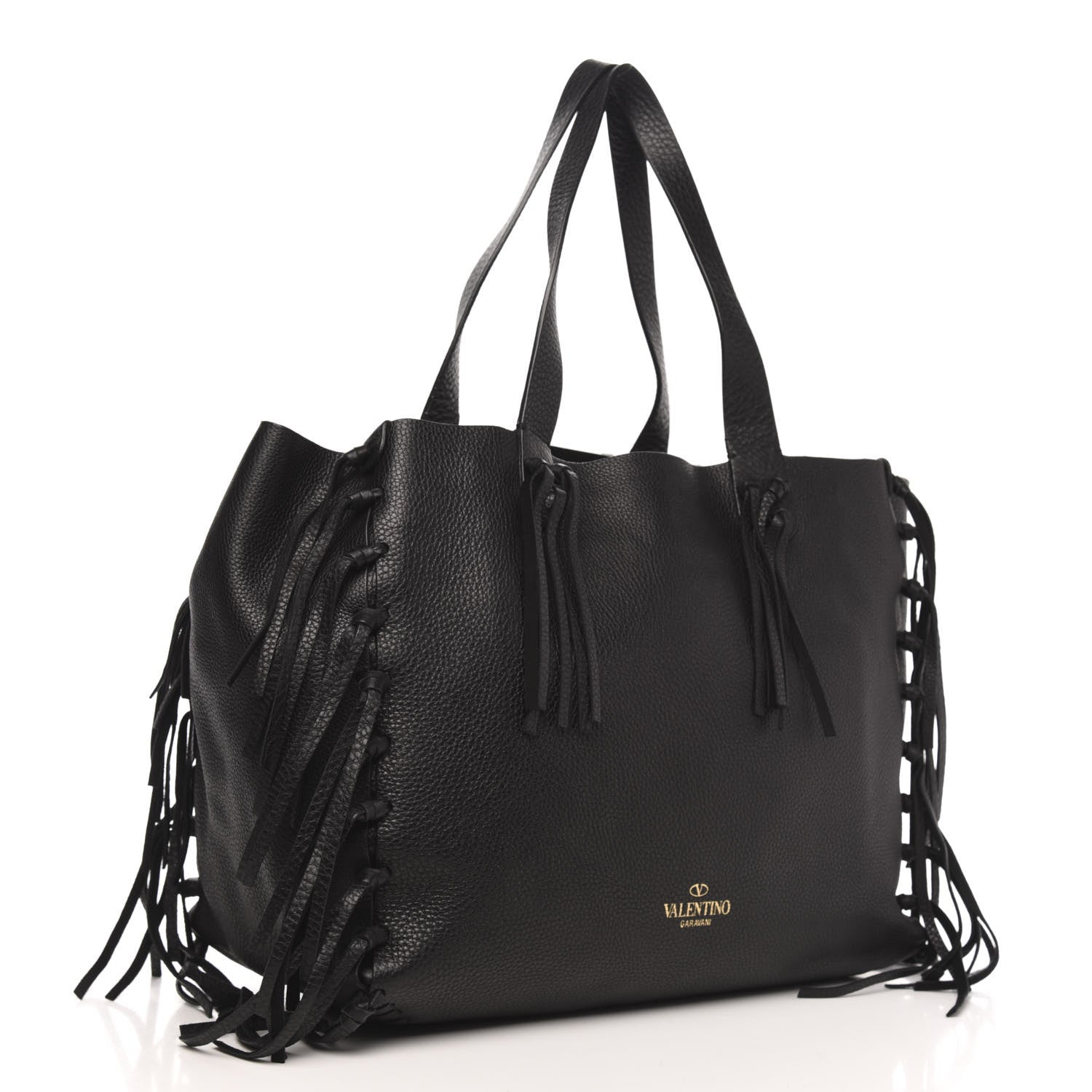 Valentino Garavani Grained Calfskin C-Rockee Fringe Tote Black 3 of 8