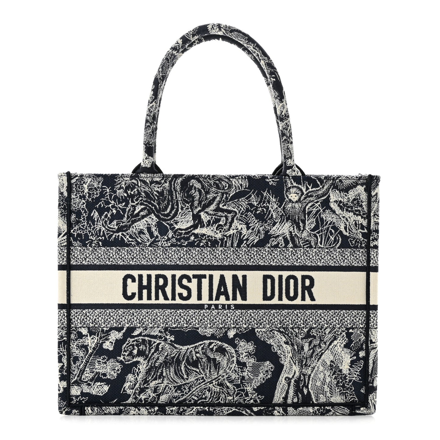 CHRISTIAN DIOR Canvas Embroidered Medium Toile De Jouy Reverse Book Tote Blue