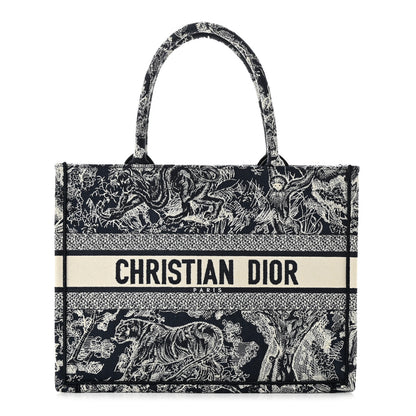 Christian Dior CHRISTIAN DIOR Canvas Embroidered Medium Toile De Jouy Reverse Book Tote Blue 1 of 10