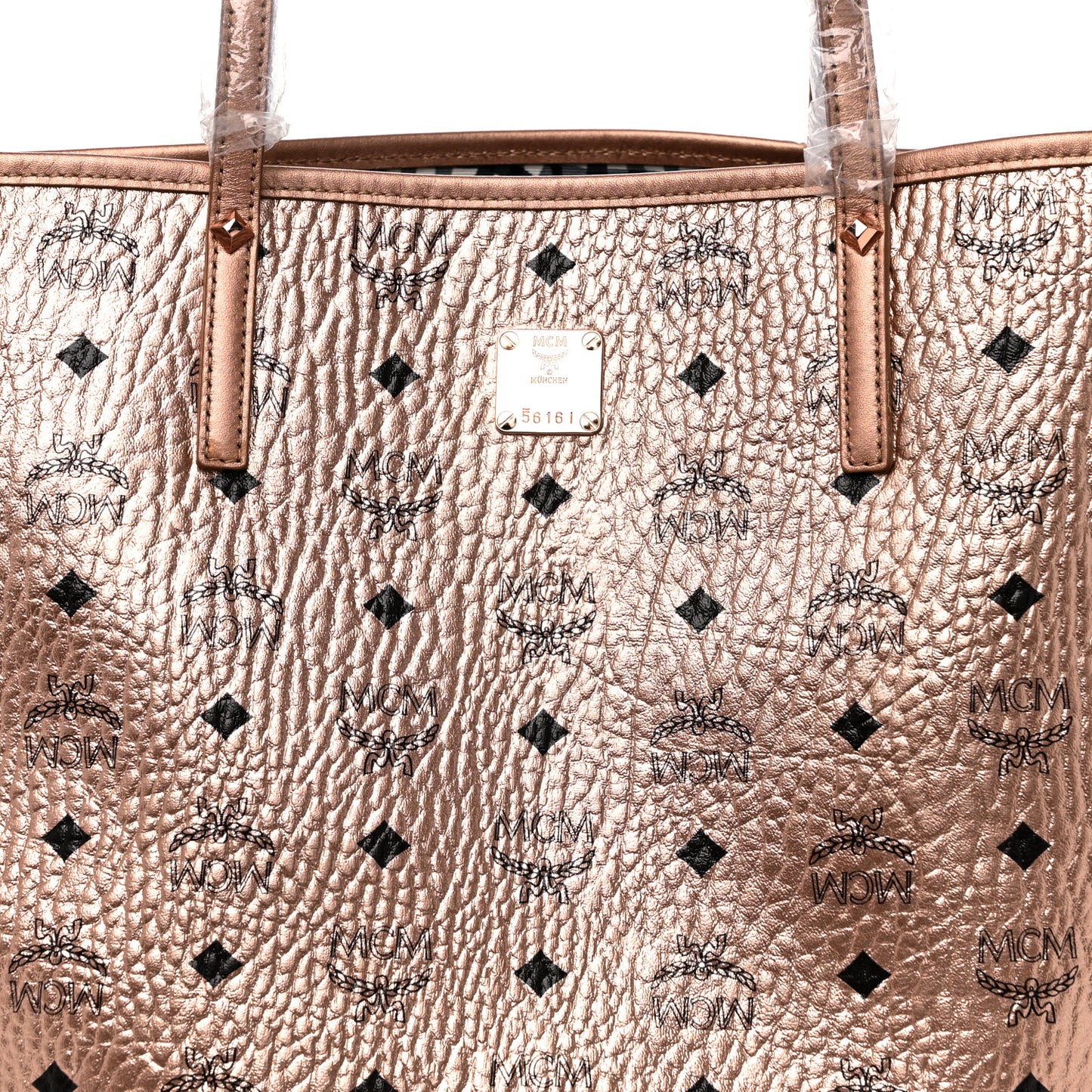 Metallic Visetos Medium Reversible Shopper Tote Champagne Gold