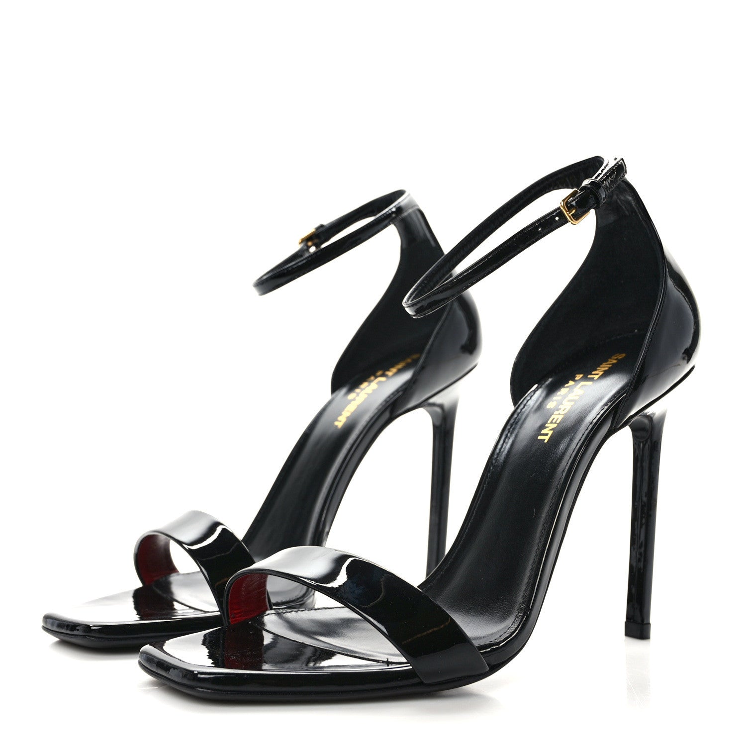 Saint Laurent Patent Calfskin Amber 105 Ankle Strap Sandals 39 Black 3 of 8