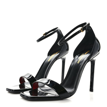 Saint Laurent Patent Calfskin Amber 105 Ankle Strap Sandals 39 Black 3 of 8