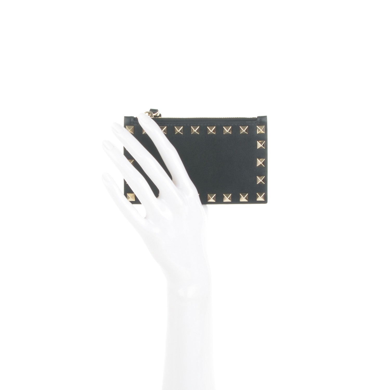 Valentino Garavani Vitello Rockstud Coin Case Card Holder Black 2 of 6
