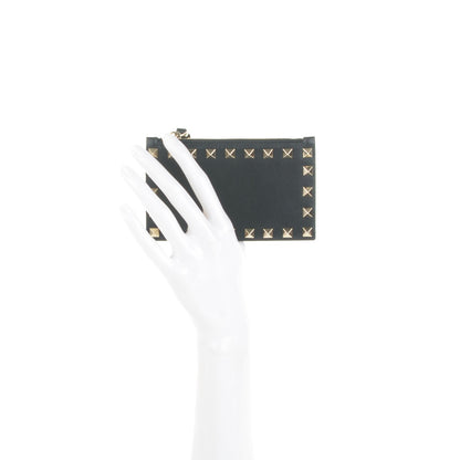 Valentino Garavani Vitello Rockstud Coin Case Card Holder Black 2 of 6