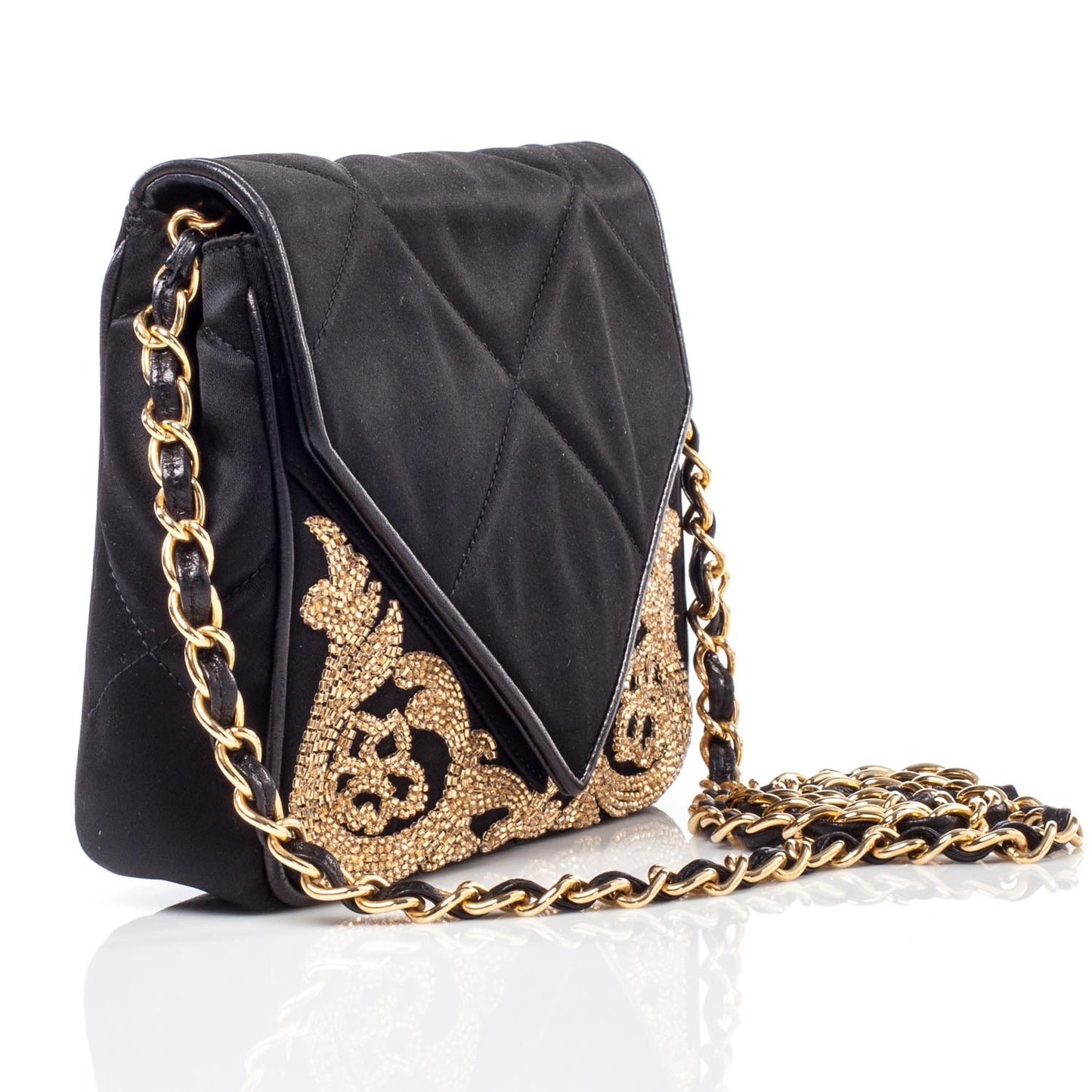 Satin Beaded Envelope Flap Black