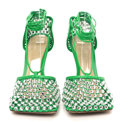 Bottega Veneta Mesh Nappa Crystal Embellished Sparkle Stretch Ankle Tie Sandals 38 Parakeet 2 of 7