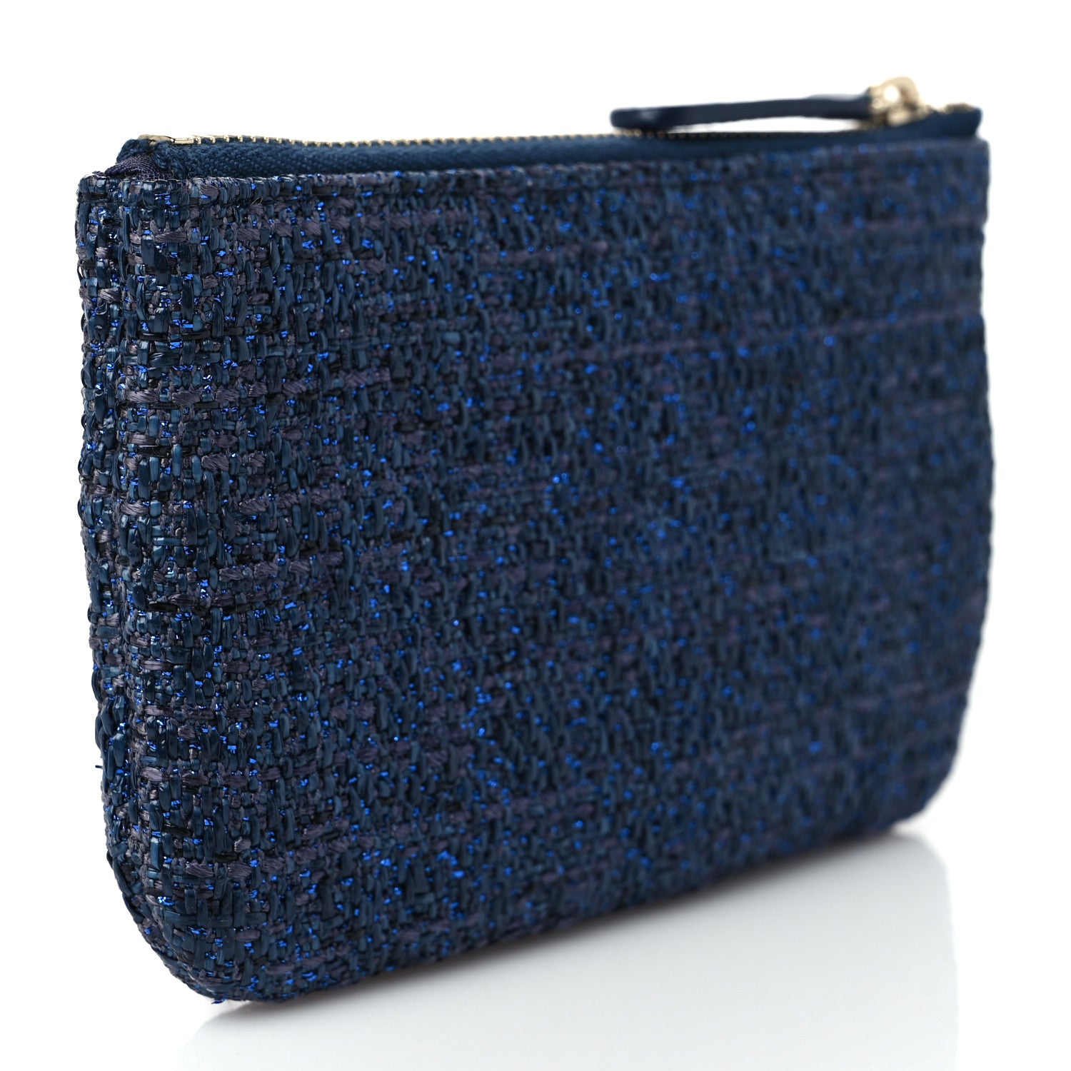 Chanel Woven Straw Raffia Deauville Cosmetic Pouch Blue 3 of 7