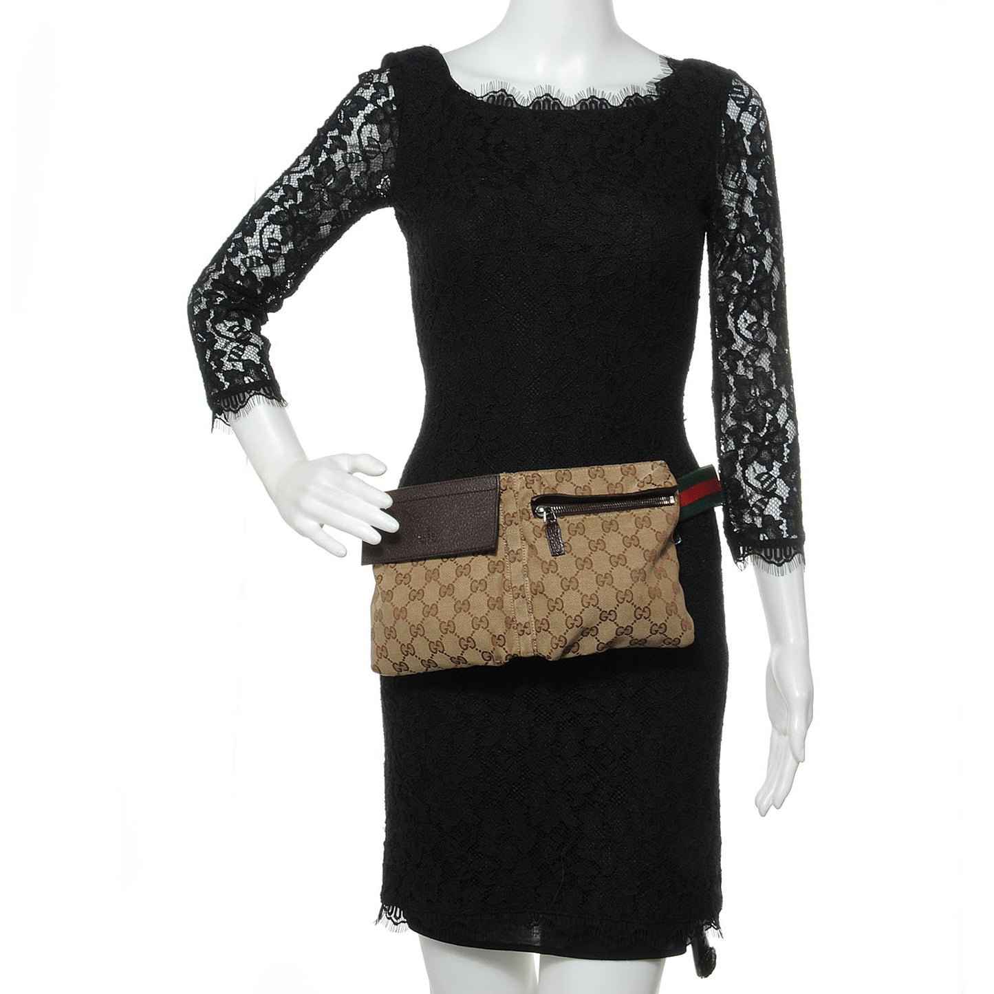 GG Monogram Web Double Pocket Belt Bag Ebony