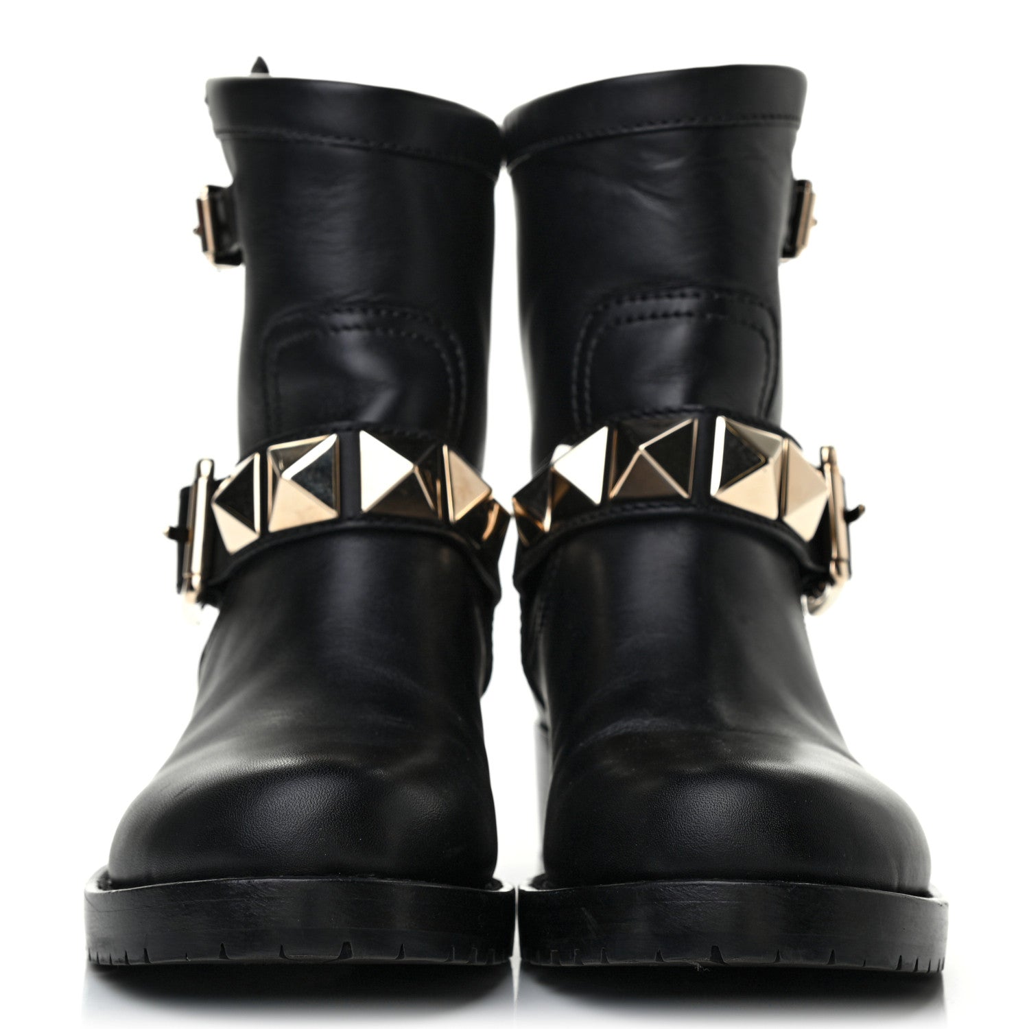 Valentino Garavani Calfskin Lock Studded 30mm Biker Boots 35.5 Black 2 of 7