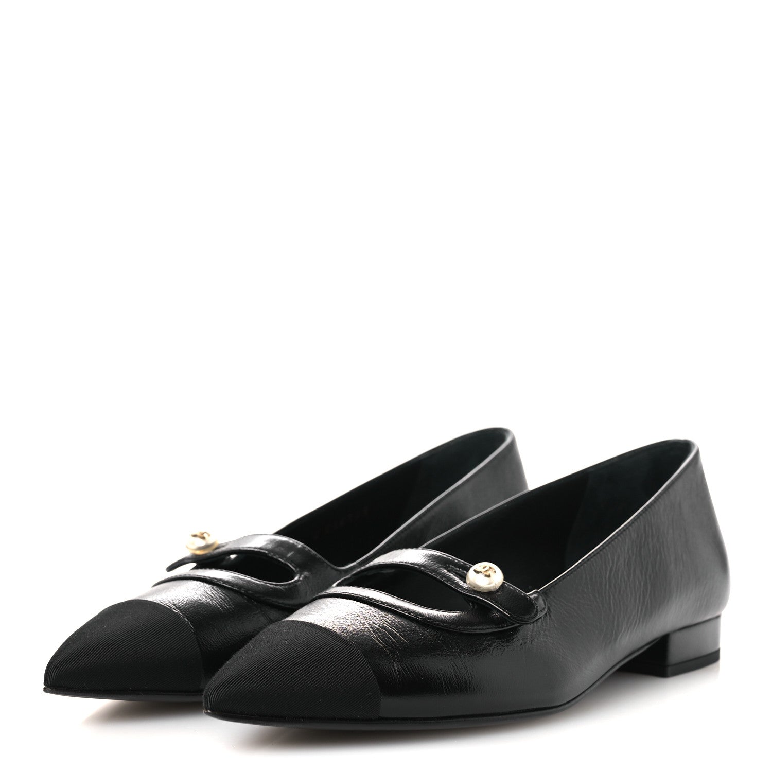Chanel Shiny Lambskin Grosgrain Pearl Mary Jane Flats 37 Black 4 of 11