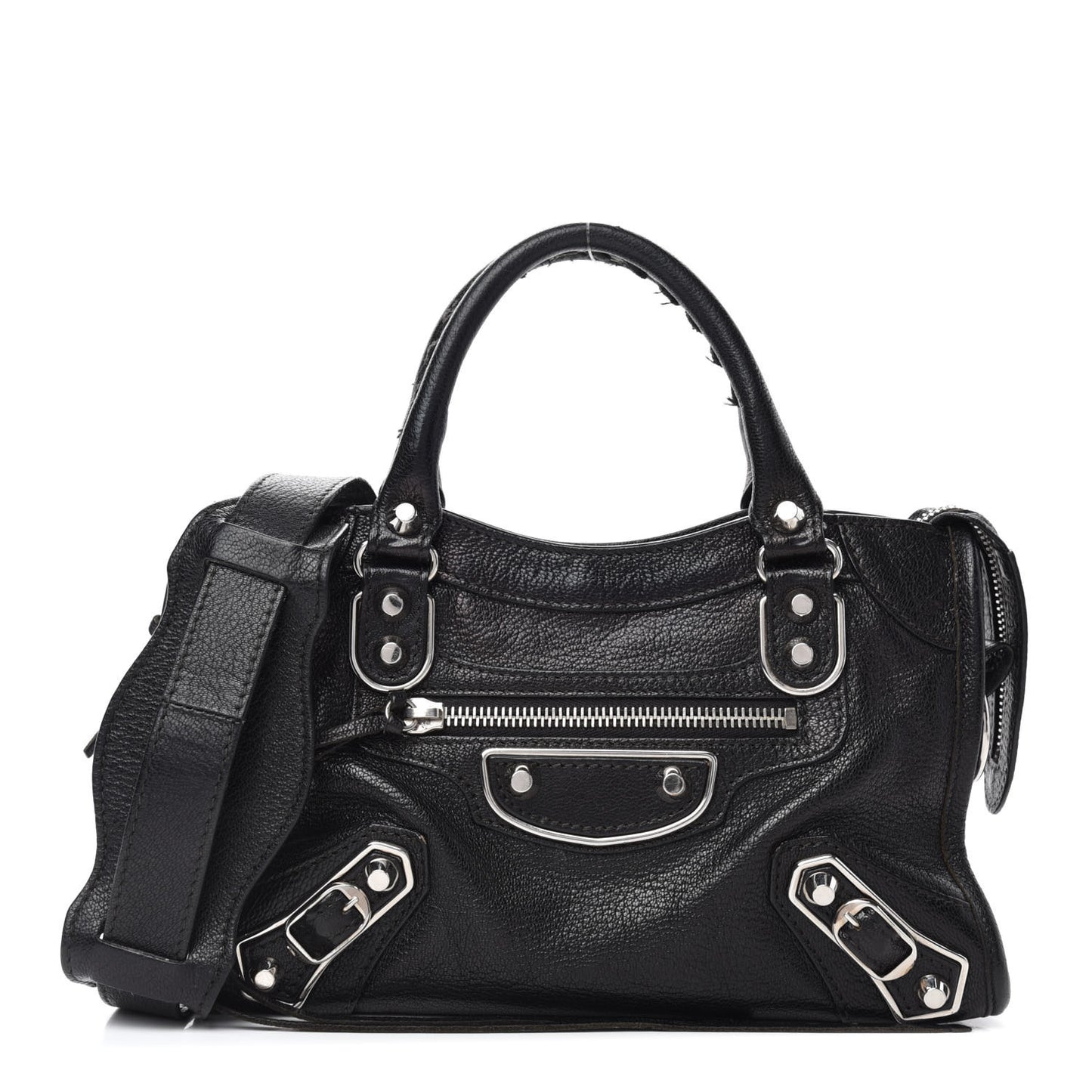 Chevre Silver Metallic Edge Hardware Mini City Black