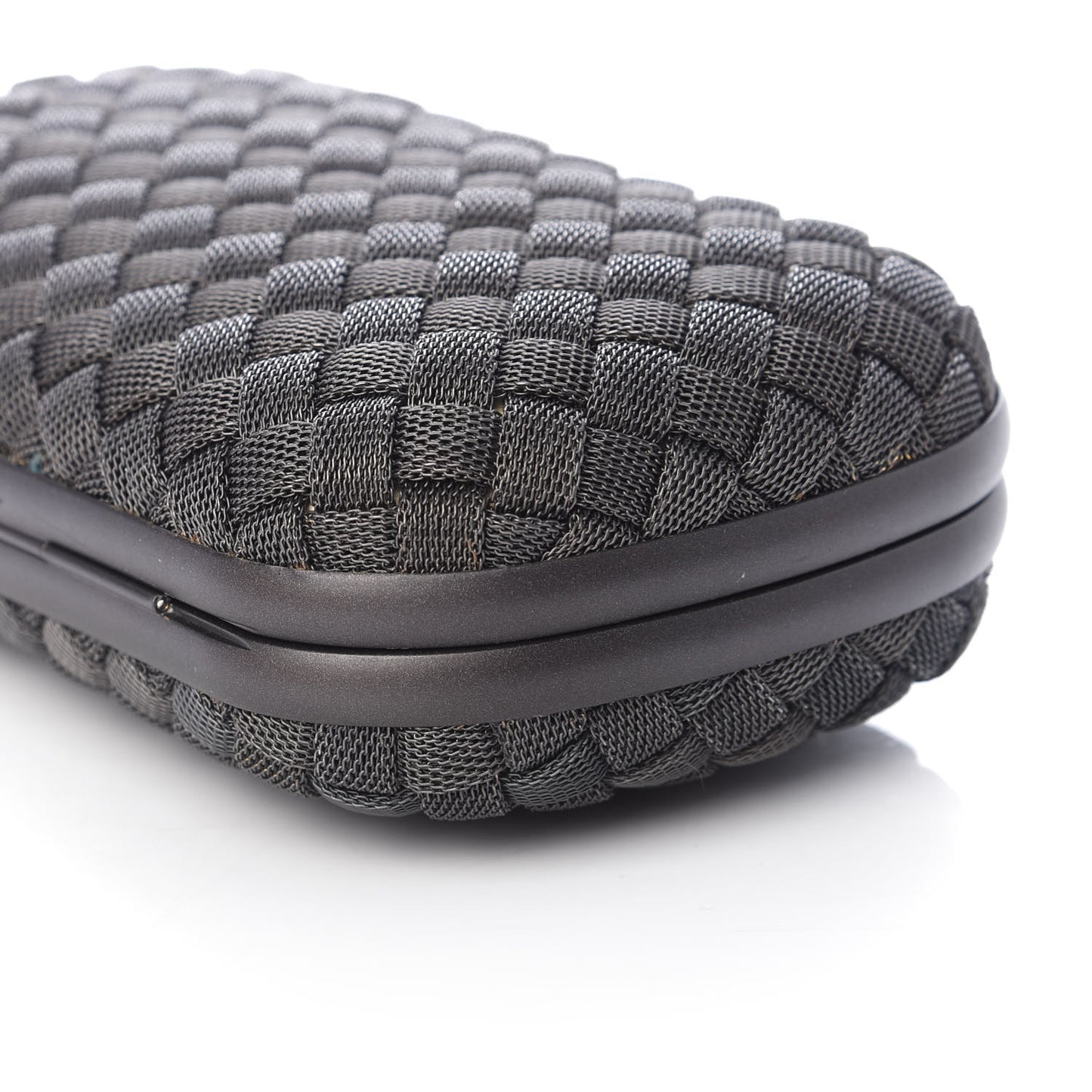 Metal Intrecciato Mesh Woven Knot Clutch in Gunmetal