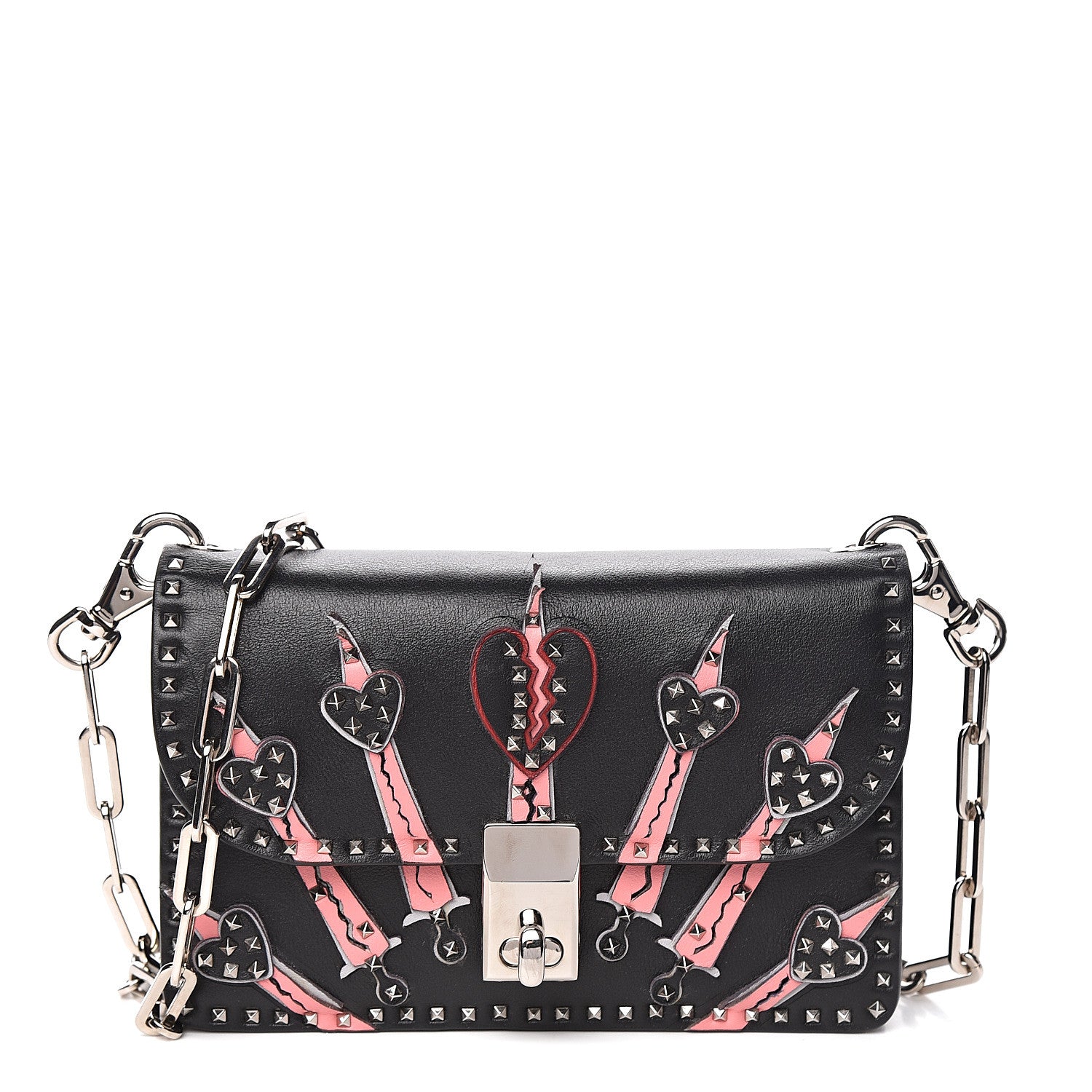Valentino Garavani Vitello Loveblade Embellished Accordion Flap Bag Black Multicolor 1 of 9