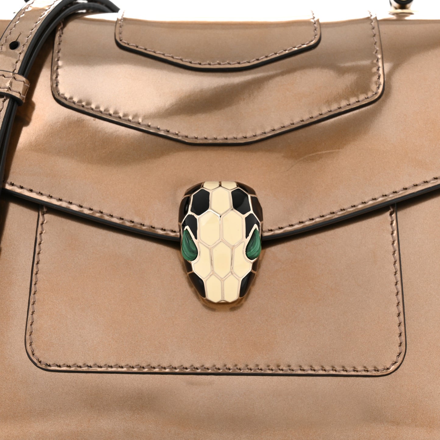 Metallic Calfskin Serpenti Forever Top Handle Bronze