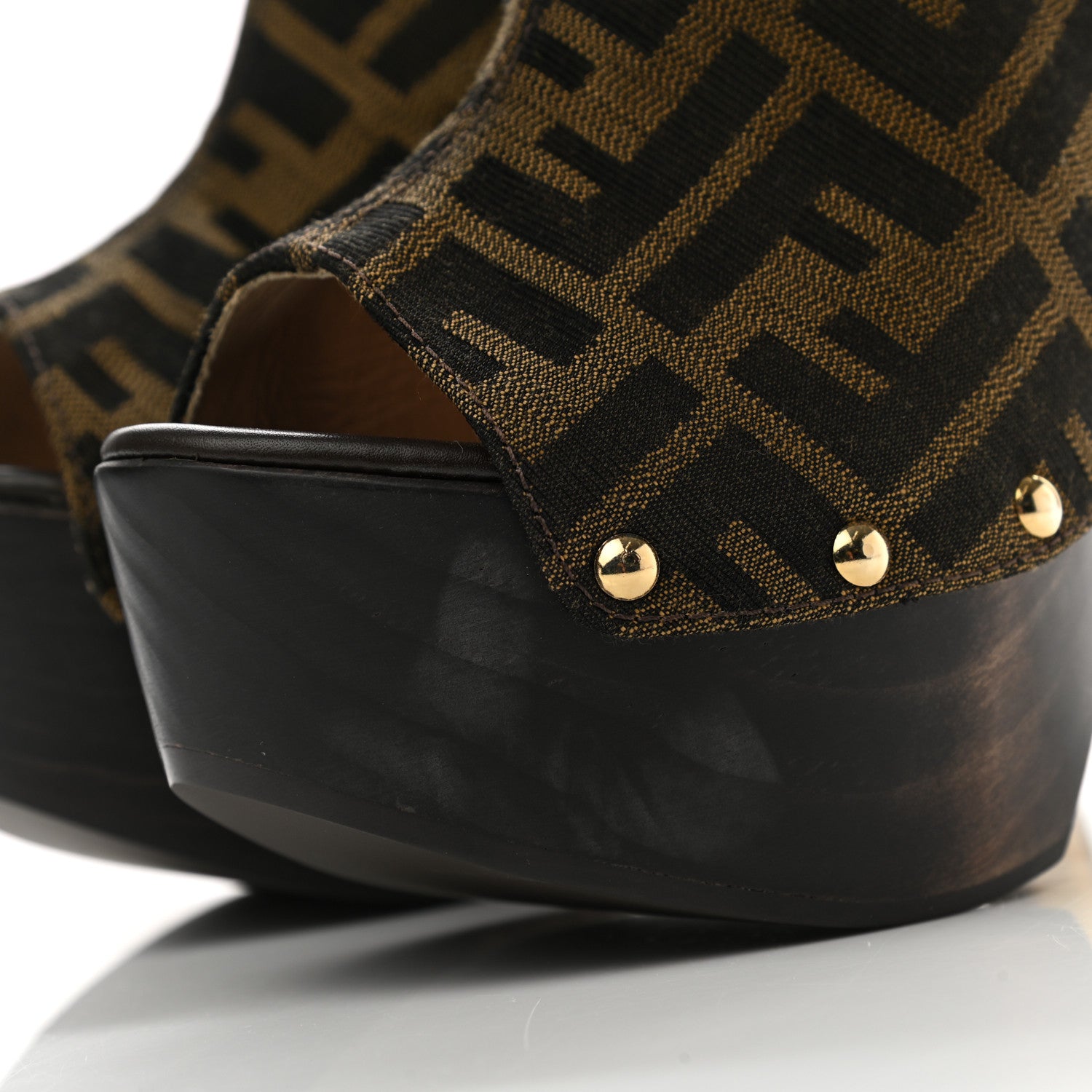 Fendi Jacquard Calfskin FF Open Toe Platform Slingback Clogs 36 Tobacco 8 of 10