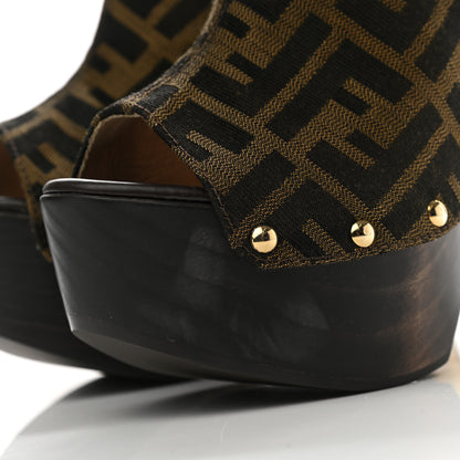 Fendi Jacquard Calfskin FF Open Toe Platform Slingback Clogs 36 Tobacco 8 of 10