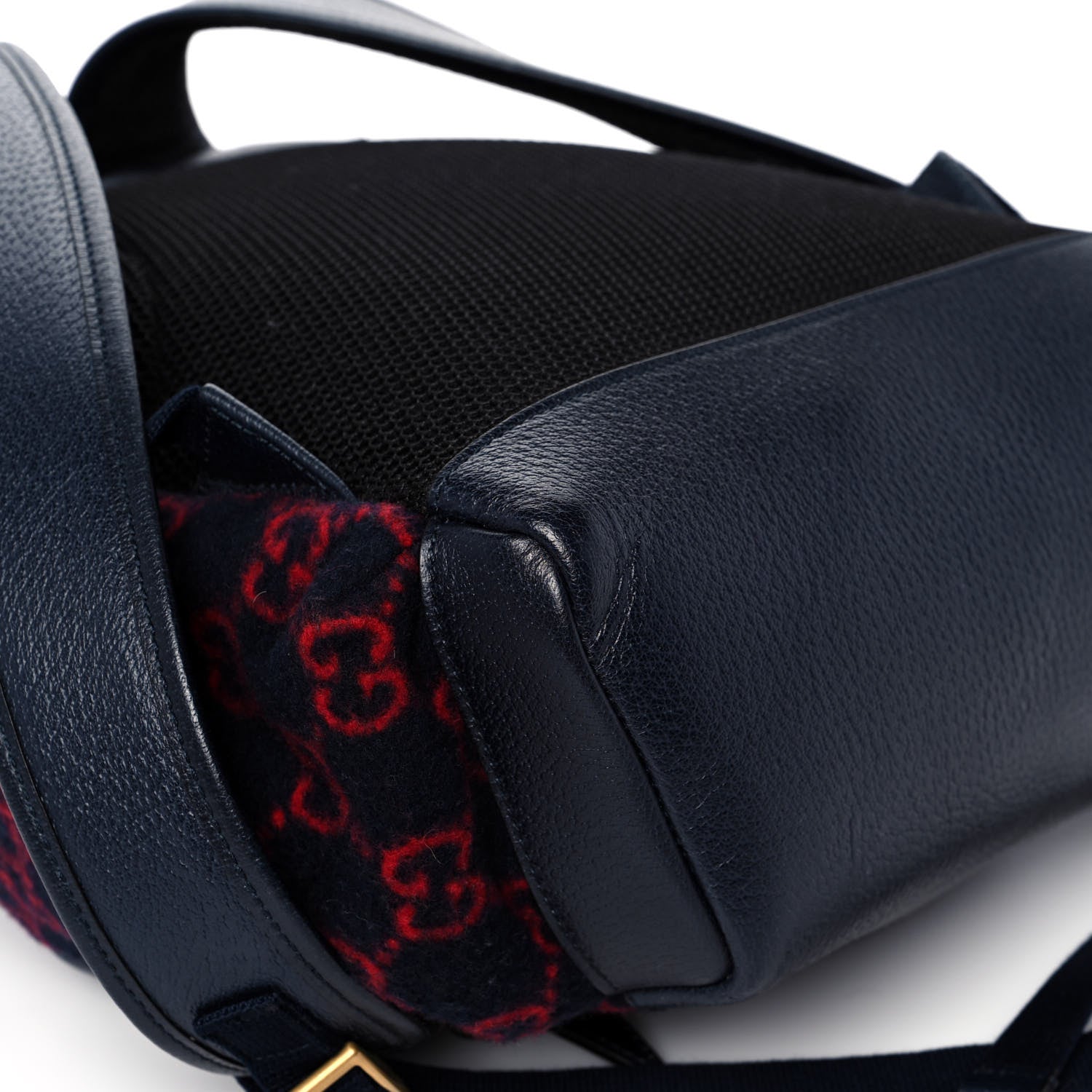 Gucci Covered Wool GG Monogram Small Double Buckle Backpack Navy Red 12 of 13