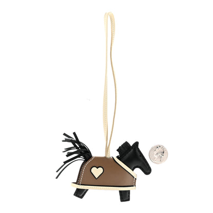 Hermes Milo Lambskin Grigri Rodeo Robeo Coeur Bag Charm PM Black Craie Etoupe 4 of 10