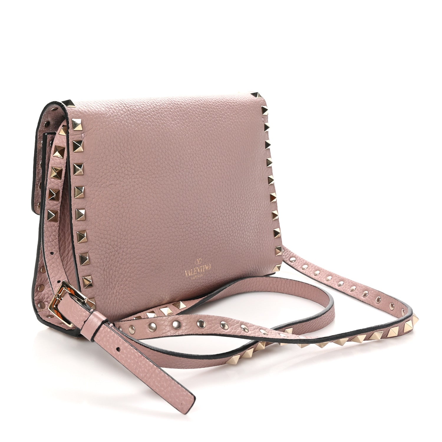 Valentino Garavani Pebbled Calfskin Medium Rockstud Flip Lock Crossbody Bag Poudre 3 of 9