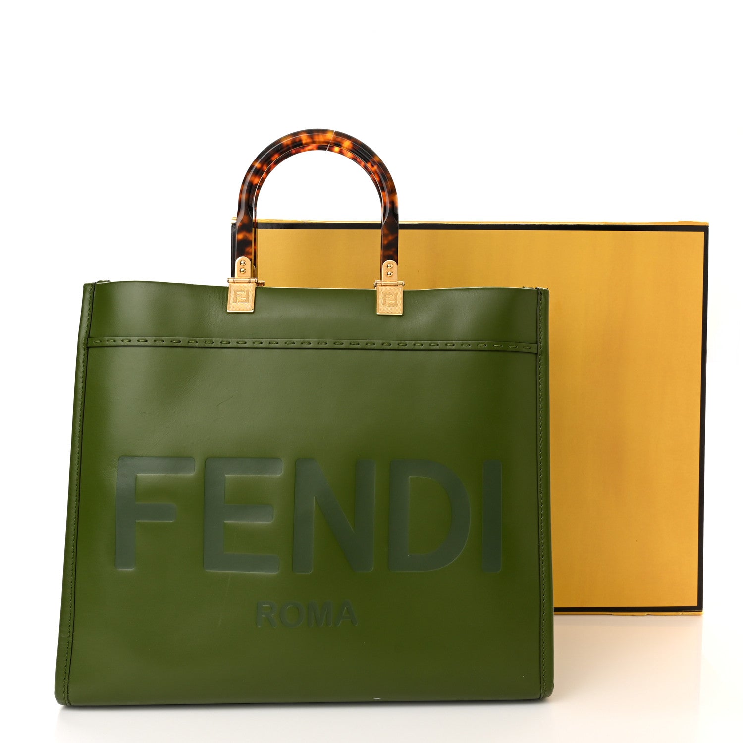 Fendi Vitello King Plexiglass Logo Embossed Medium Fendi Sunshine Shopper Tote Avocado 17 of 17