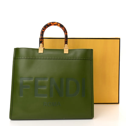 Fendi Vitello King Plexiglass Logo Embossed Medium Fendi Sunshine Shopper Tote Avocado 17 of 17