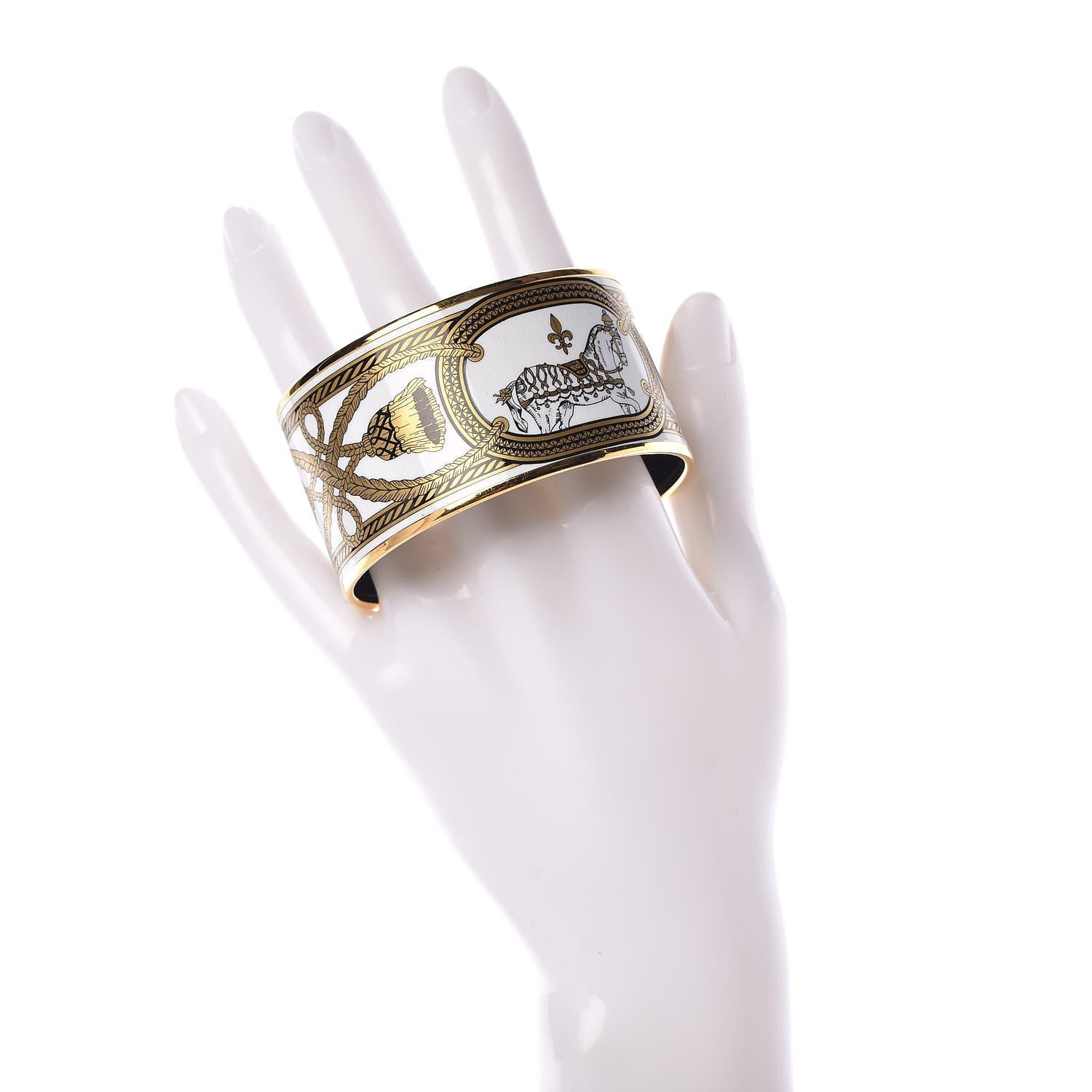 Hermes Enamel Printed Grand Apparat Extra Wide Bracelet 65 White 2 of 6