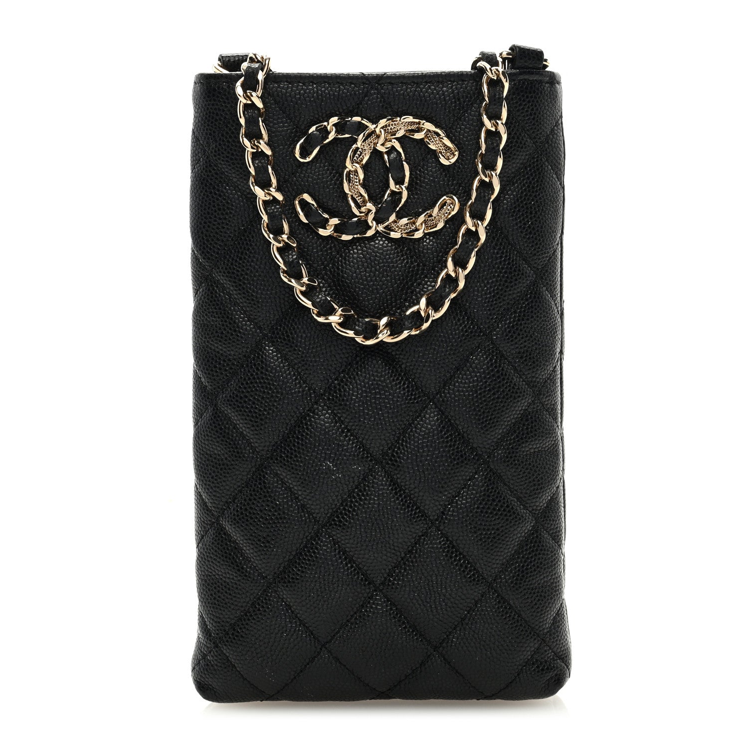 Chanel Caviar Quilted French New Wave Phone Holder With Chain Black 1 of 9
